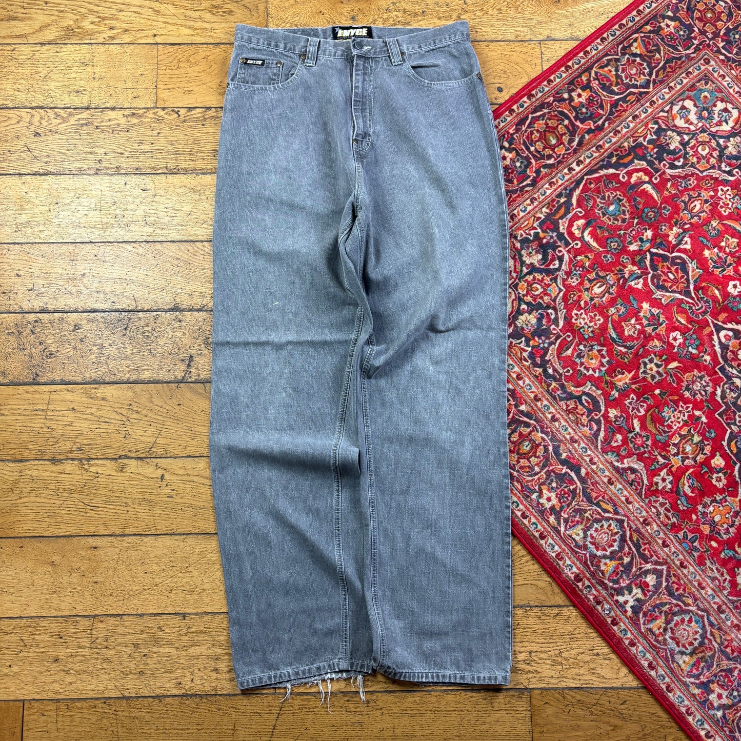 Vintage Enyce Grey Embroidered Y2K Hip Hop Baggy Jeans - 34