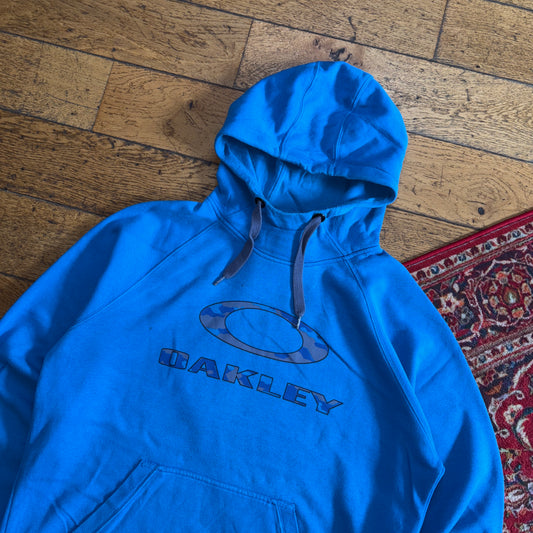 Vintage Oakley Blue Hoodie Y2K Sweatshirt - L
