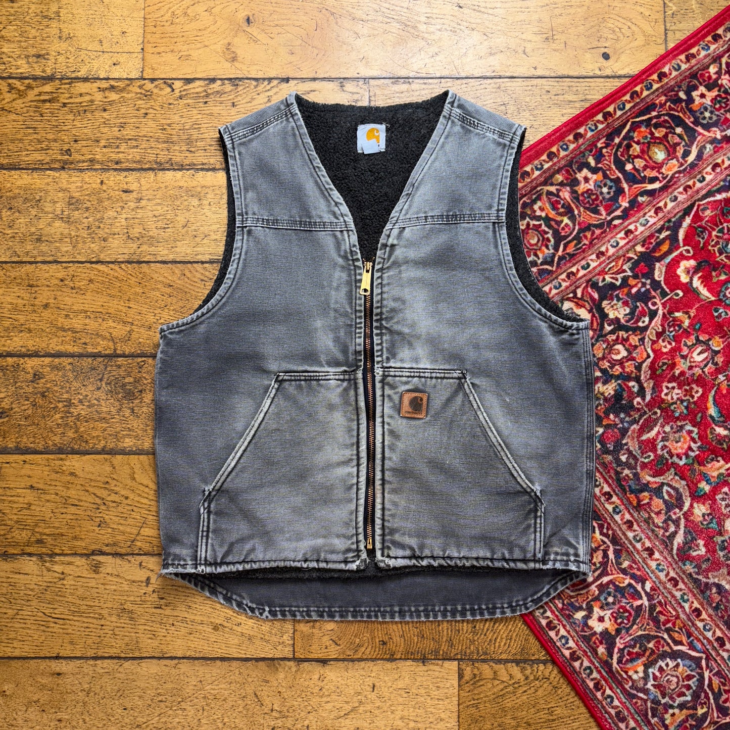 Vintage Carhartt Grey Faded Gilet Vest Workwear Jacket - M