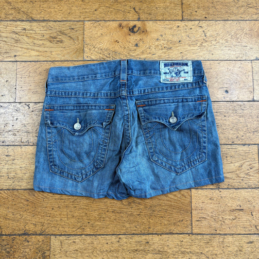 Vintage True Religion Blue Mini Embroidered Y2K Shorts Jorts - Size 16