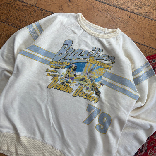 Vintage 90s Graphic Cream Surfwear Sweatshirt - M