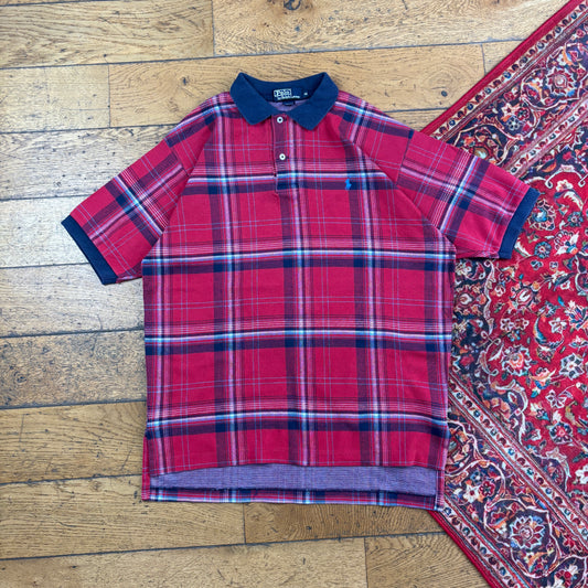 Vintage Ralph Lauren Red Check Polo T-Shirt - M