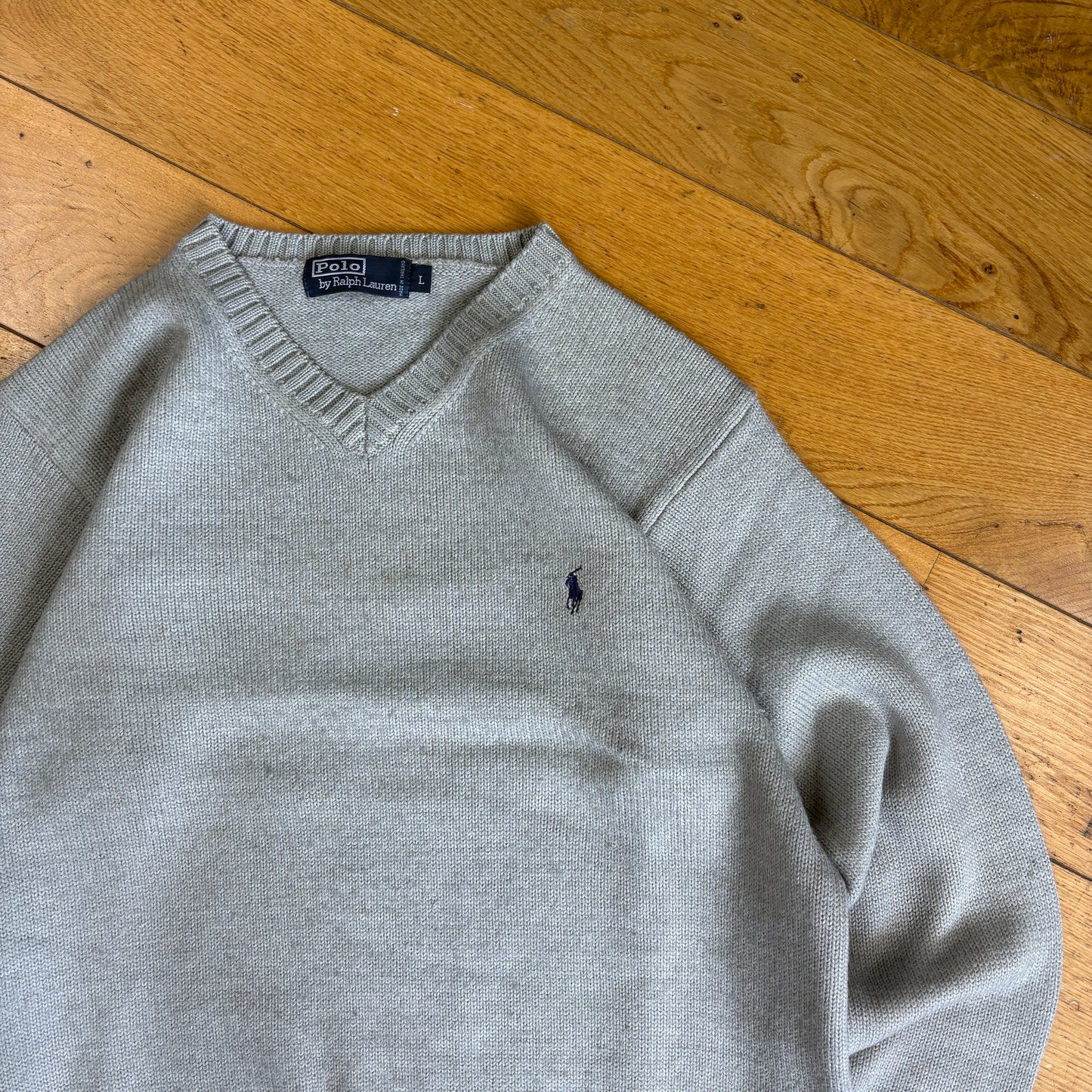 Vintage Ralph Lauren Grey Merino Wool Chunky Knit Jumper - S