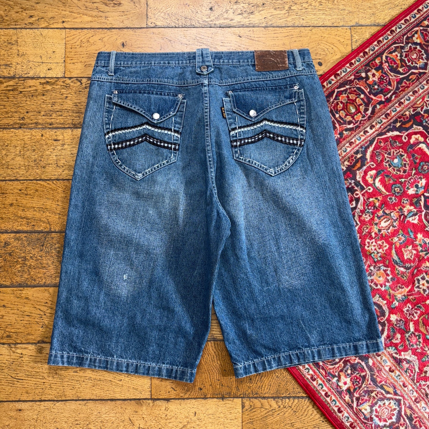 Vintage Red Ape Embroidered Hip Hop Blue Baggy Shorts Jorts - 40