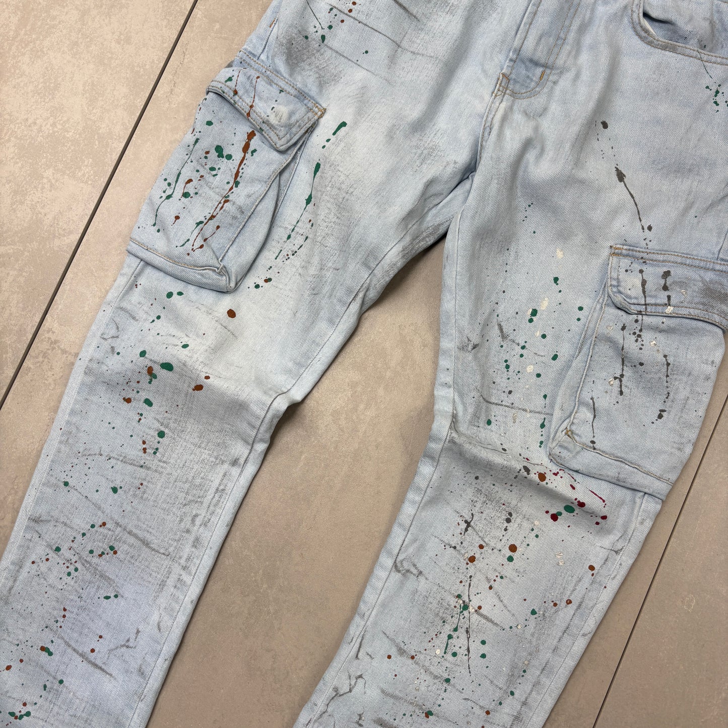 Vintage Hip Hop Skinny Blue Cargo Jeans - 34