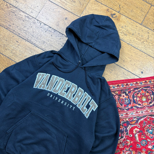 Vintage Champion Black USA College Hoodie Embroidered Sweatshirt - S