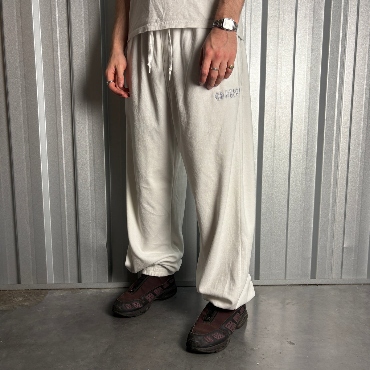 Vintage Southpole White Embroidered Y2K Hip Hop Baggy Sweatpants Joggers - 36L