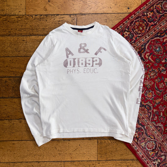 Vintage Abercrombie and Fitch White Long Sleeve Graphic T-Shirt - M