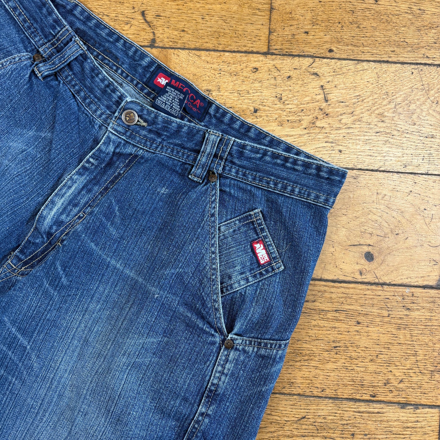 Vintage Mecca Embroidered Blue Hip Hop Baggy Shorts Jorts - 38