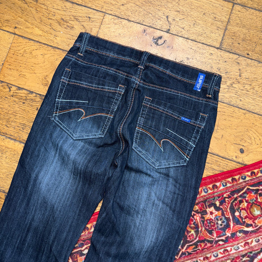 Vintage Navy Embroidered Y2K Hip Hop Straight Jeans - 28L