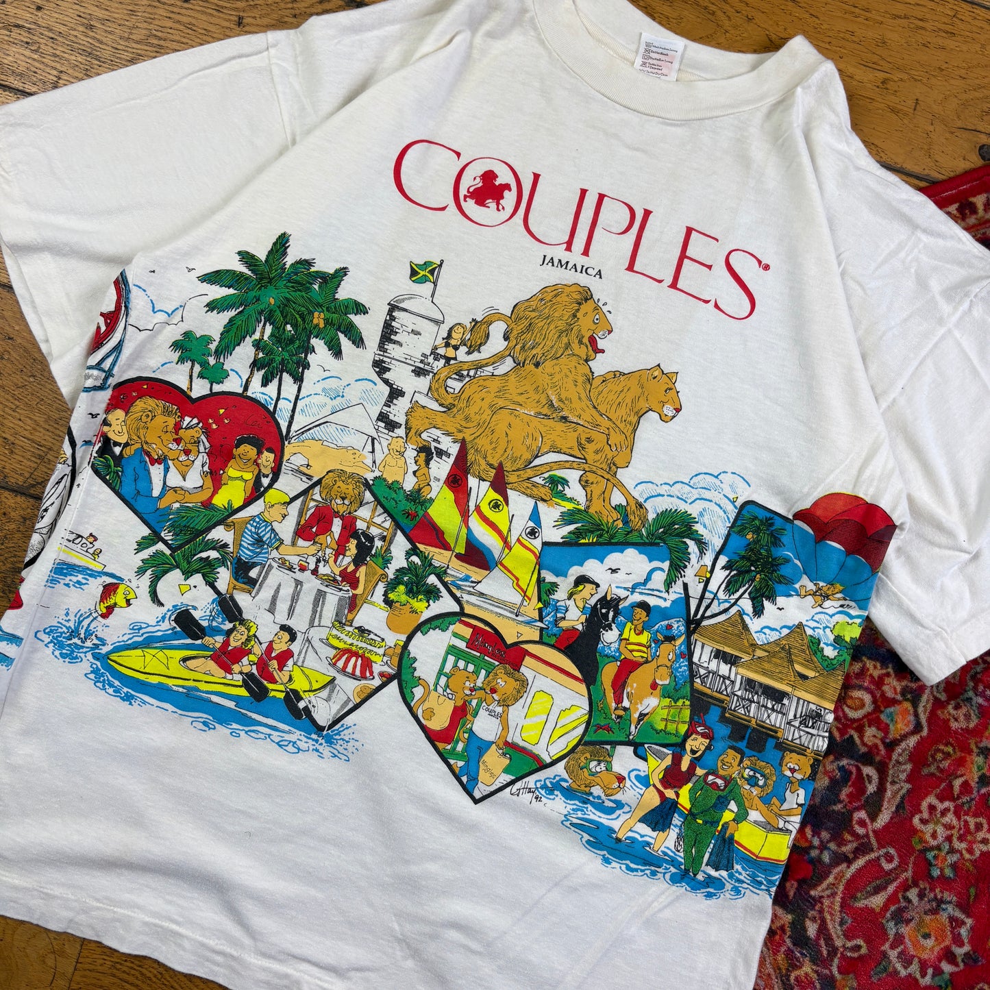 Vintage 1992 Funny Couples White Single Stitch Graphic T-Shirt - S