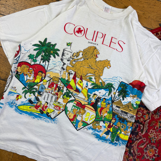 Vintage 1992 Funny Couples White Single Stitch Graphic T-Shirt - S