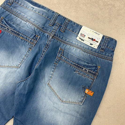 Vintage Embroidered Hip Hop Blue Shorts Jorts - 36