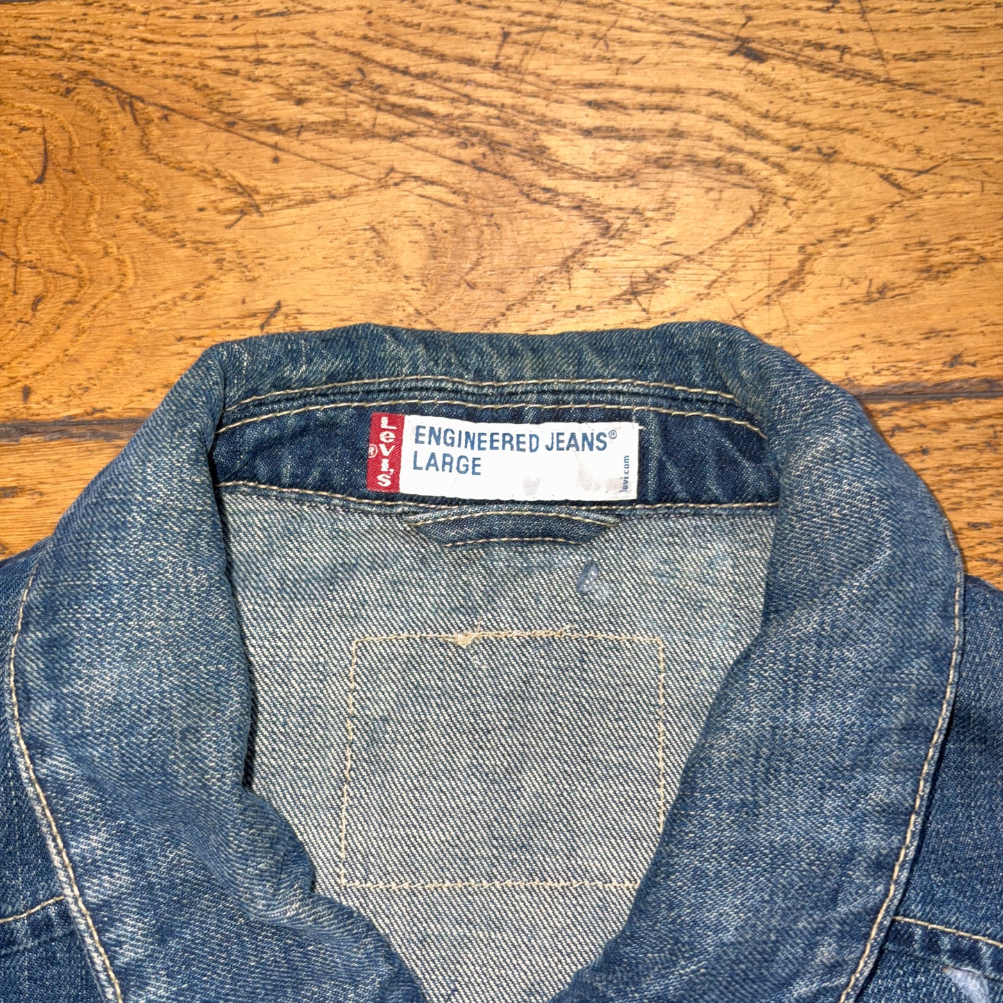 Vintage Levis Engineered Blue Indigo Womens Denim Trucker Chore Jacket - L