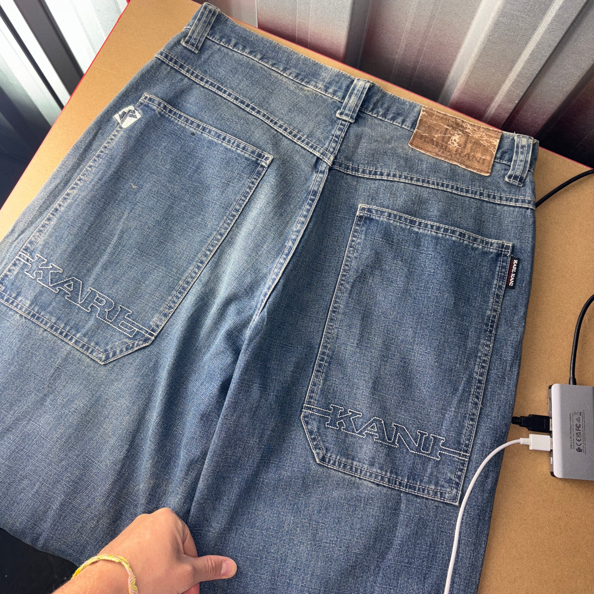 Karl Kani Blue Embroidered Japanese Denim Hip Hop Y2K Baggy Jeans - 32R