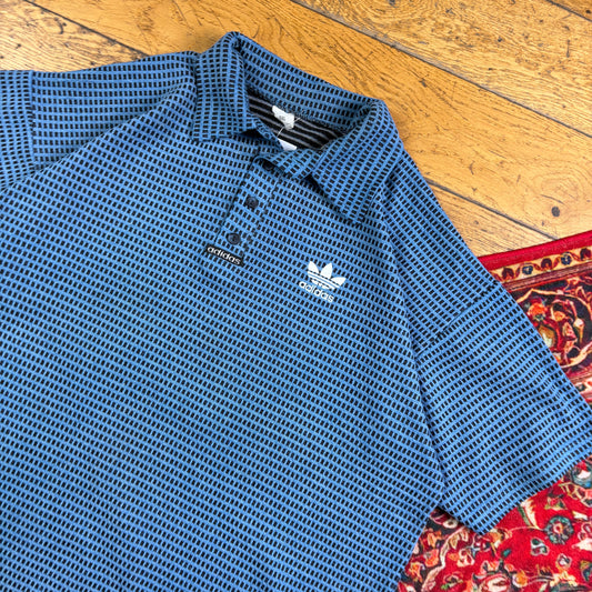Vintage Adidas Embroidered Blue Pattern Polo T-Shirt - XXL