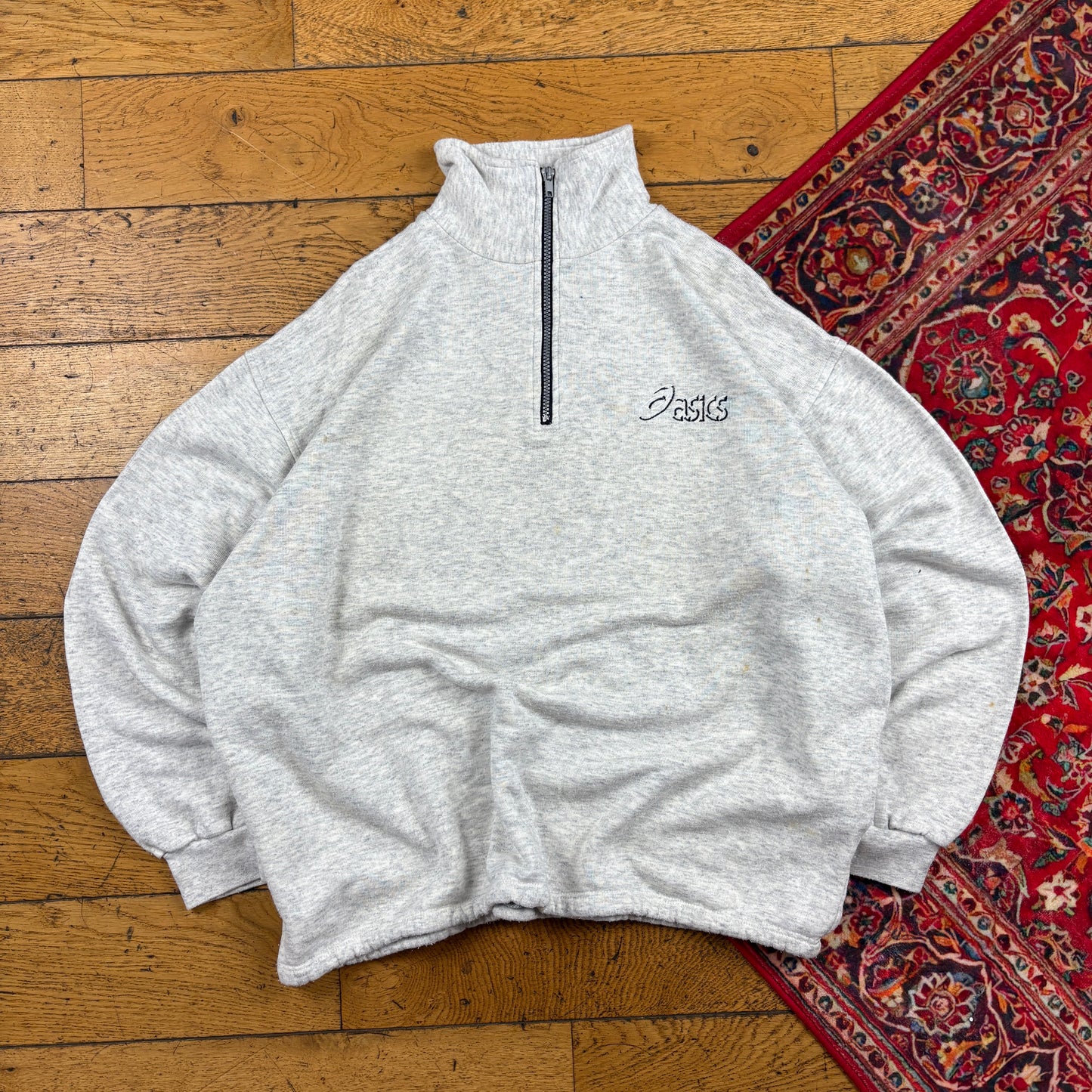 Vintage 90s ASICs Embroidered Grey Quarter Zip Sweatshirt - XL