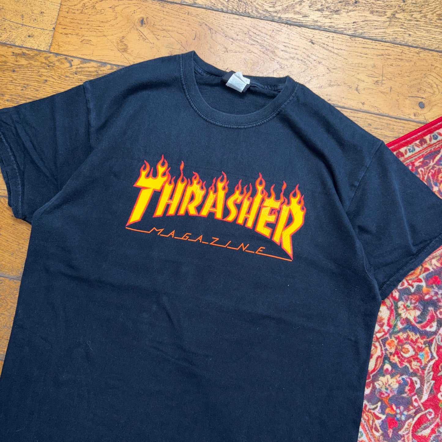 Vintage Thrasher Black Skate Flames Graphic T-Shirt - M