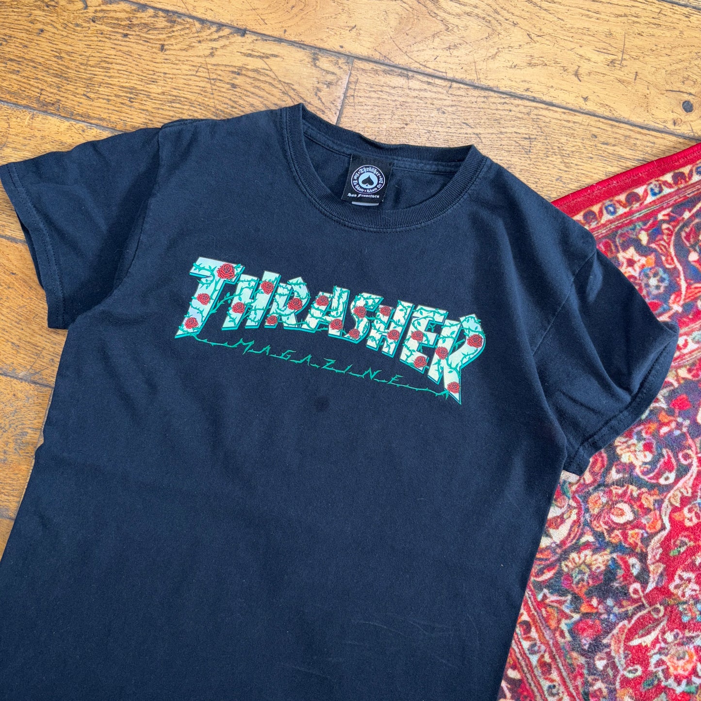 Vintage Thrasher Black Skate Womens Graphic T-Shirt - S