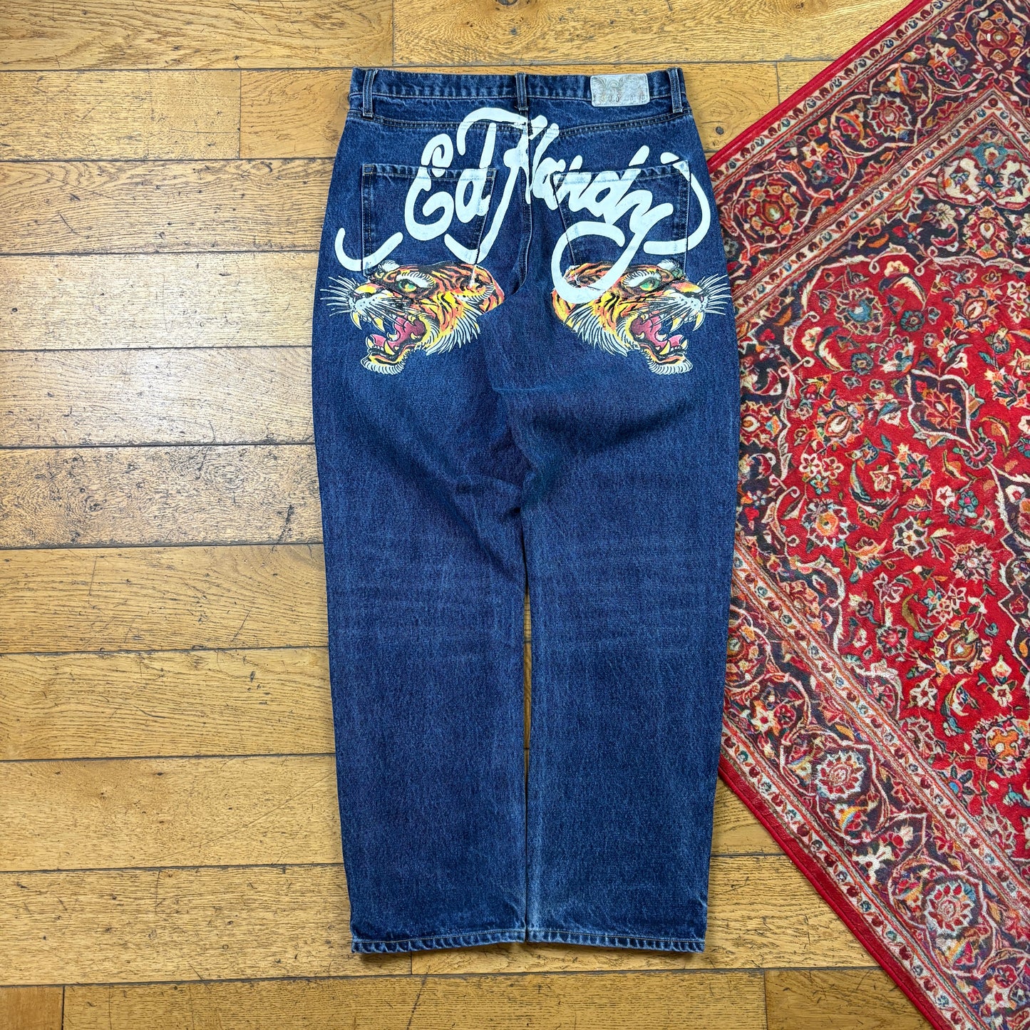 Vintage Ed Hardy Blue Tiger Y2K Hip Hop Baggy Jeans - 34