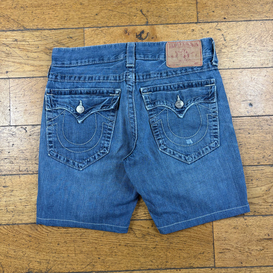 Vintage True Religion Blue Embroidered Y2K Shorts Jorts - 33