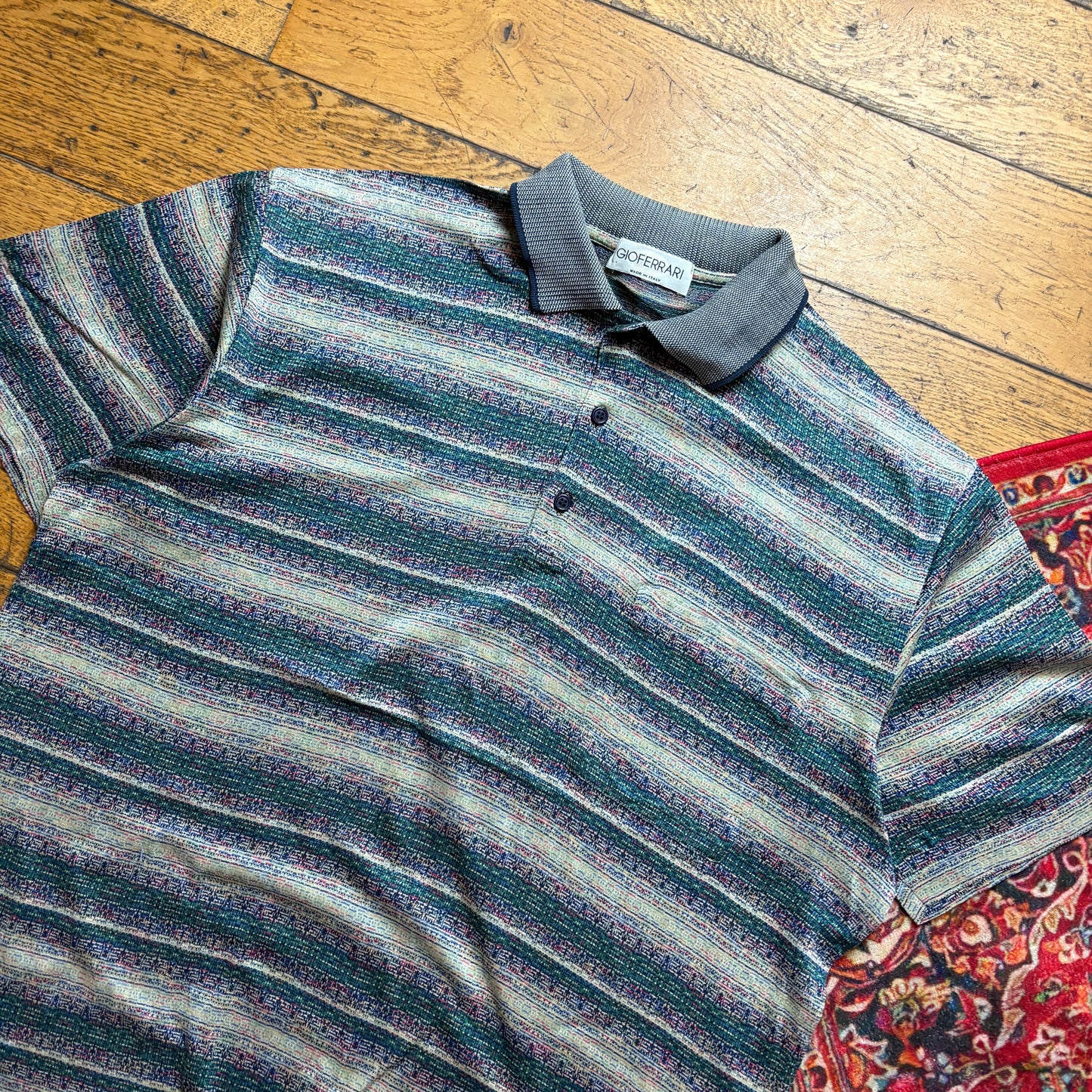 Vintage Stripe Green Pattern Polo Shirt - L
