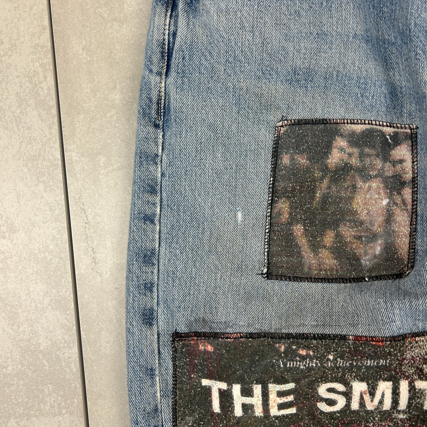 Vintage Levis 501 Patchwork The Smiths Blue Denim Straight Jeans - 34