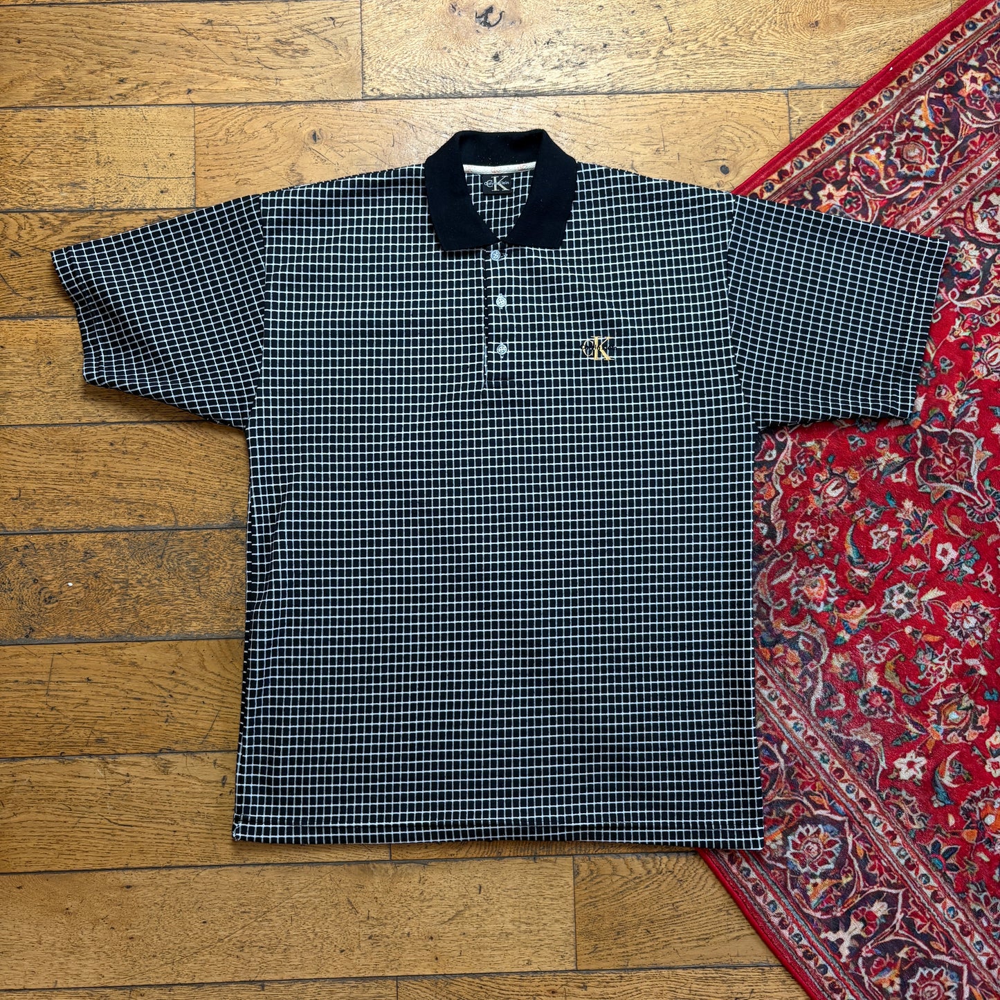 Vintage Calvin Klein Black Check Polo Shirt - L
