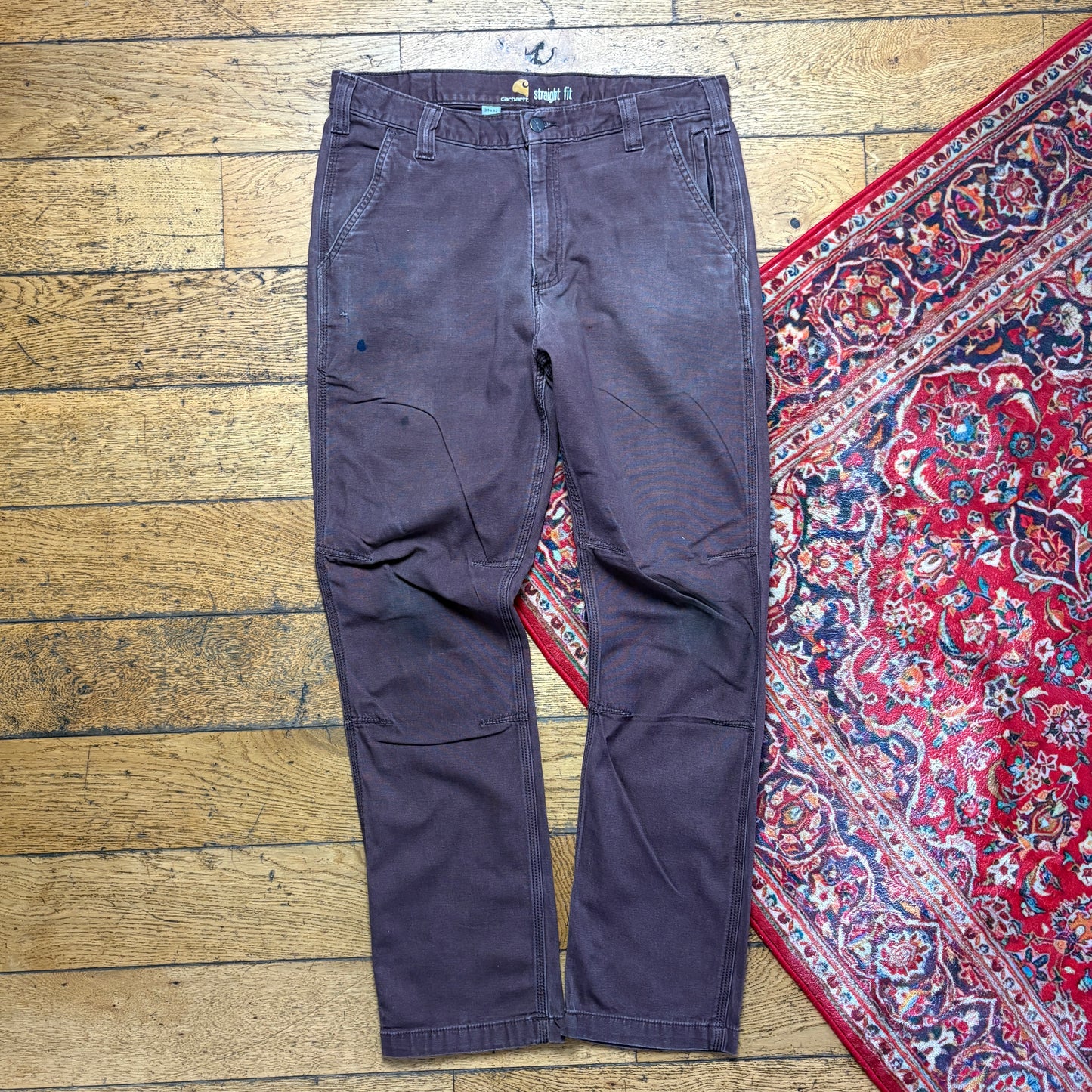 Vintage Carhartt Workwear Burgundy Carpenter Straight Trousers - 34R