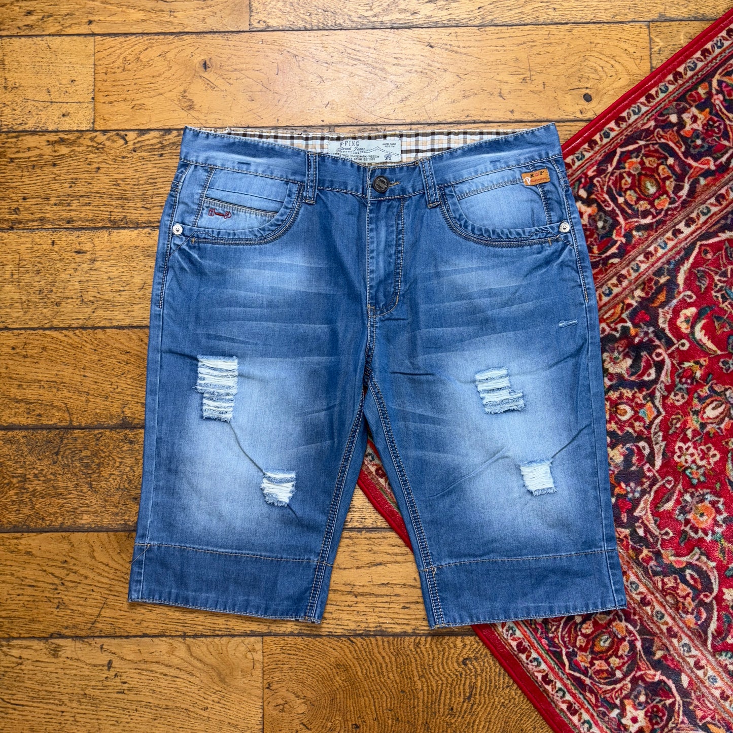 Vintage Embroidered Hip Hop Blue Shorts Jorts - 36