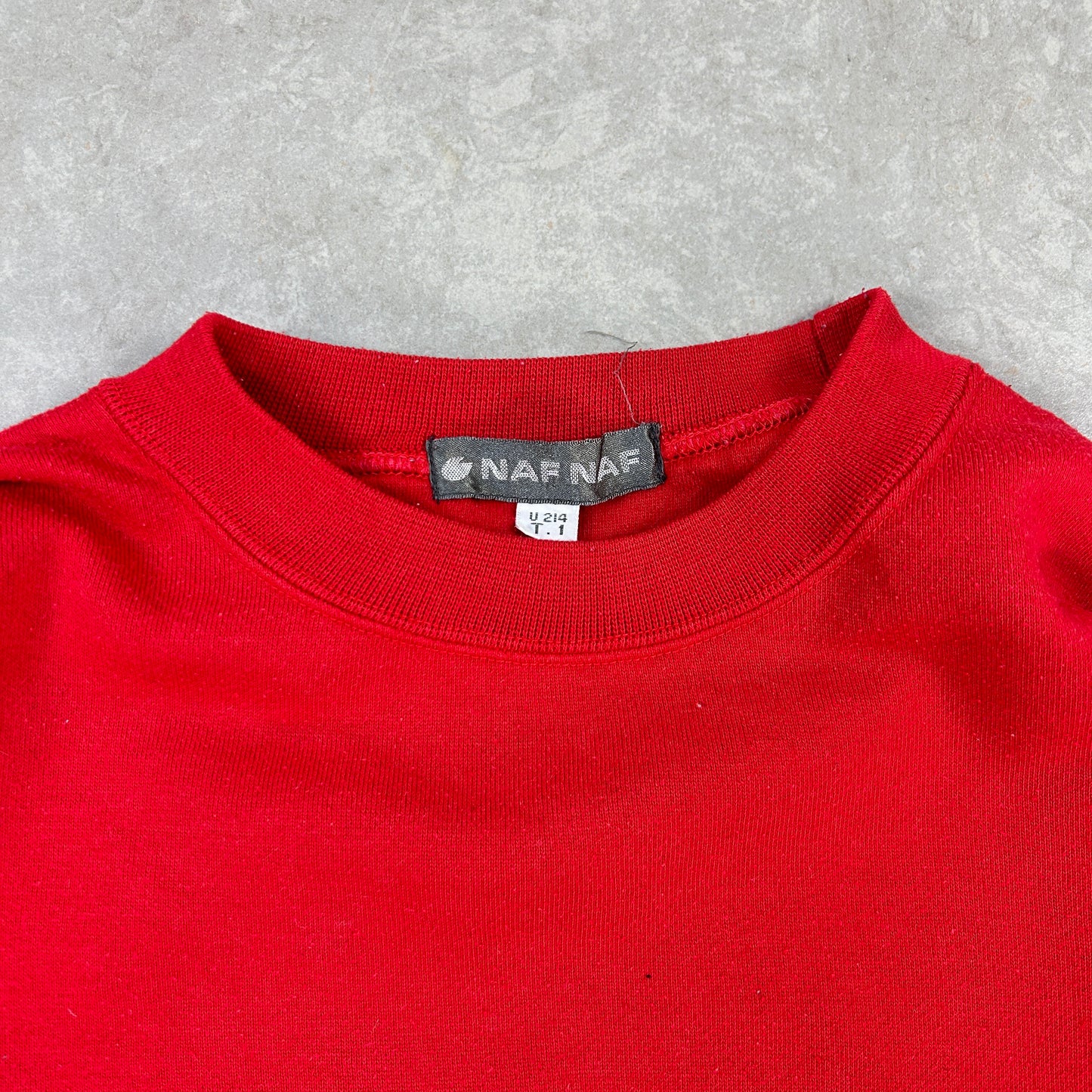 Vintage 90s Naf Naf Red Embroidered Spellout Sweatshirt - L