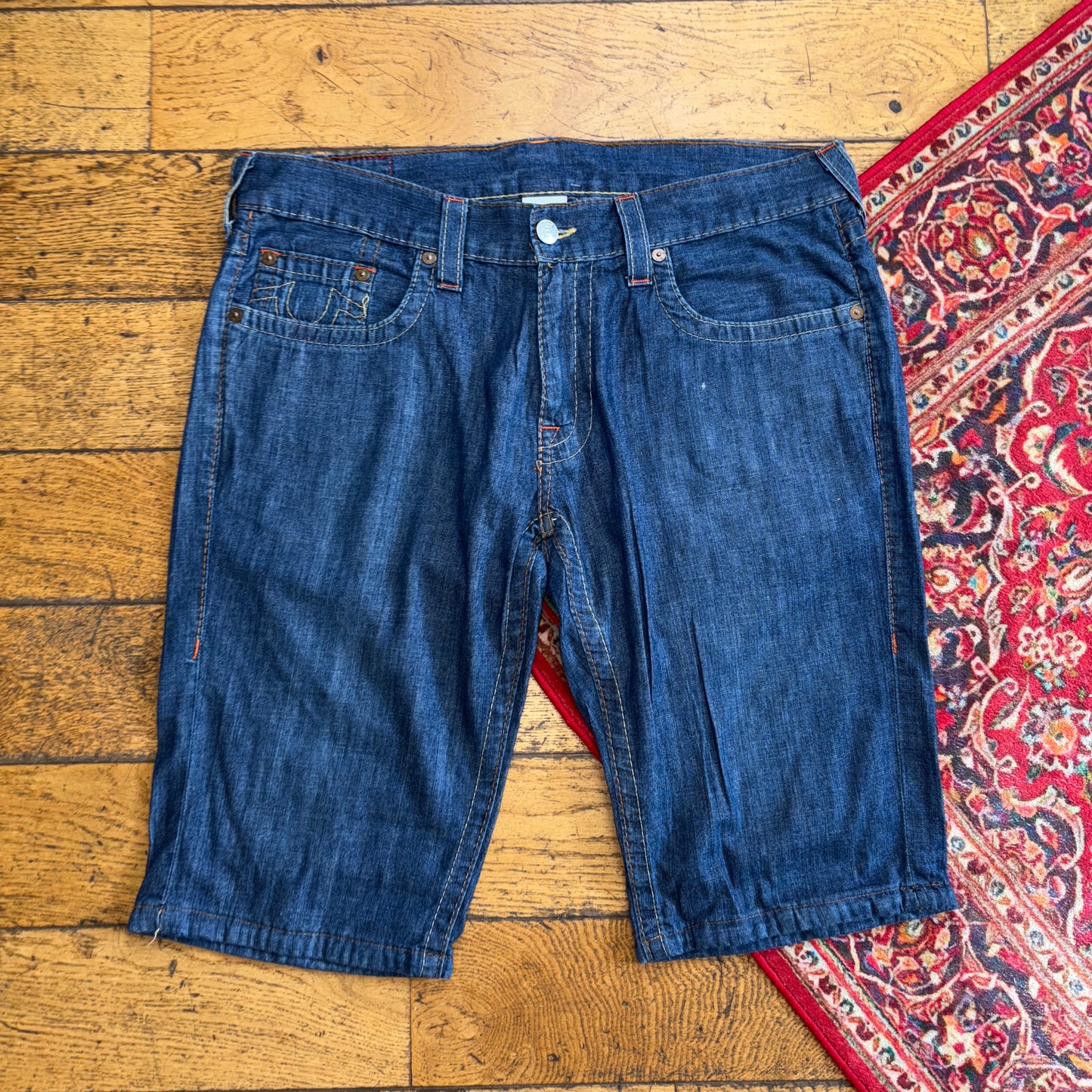 Vintage True Religion Blue Embroidered Y2K Shorts Jorts - 38