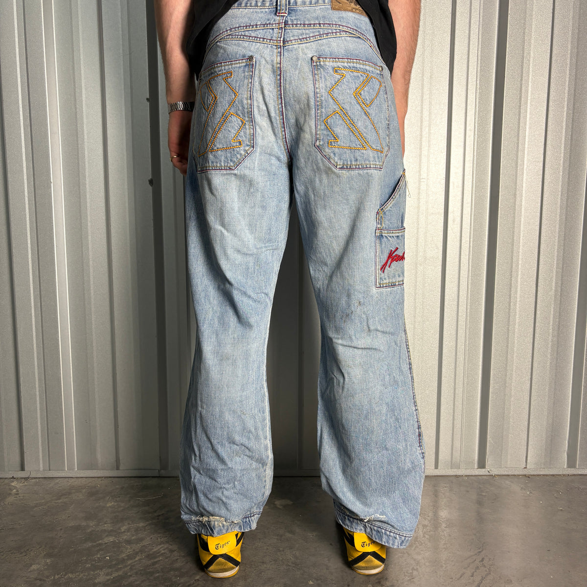 Karl Kani Blue Embroidered Japanese Denim Hip Hop Y2K Baggy Jeans - 34S