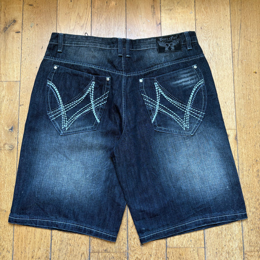 Vintage Embroidered Hip Hop Black Baggy Shorts Jorts - 42