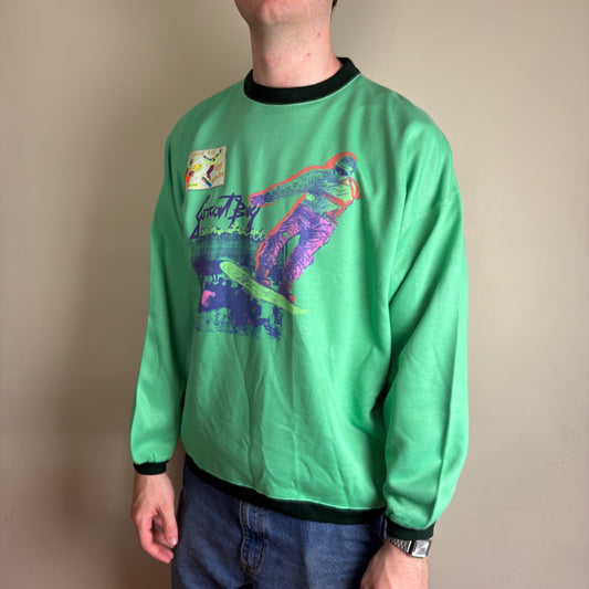 Vintage 90s Green Snowboard Ski Graphic Sweatshirt - XL