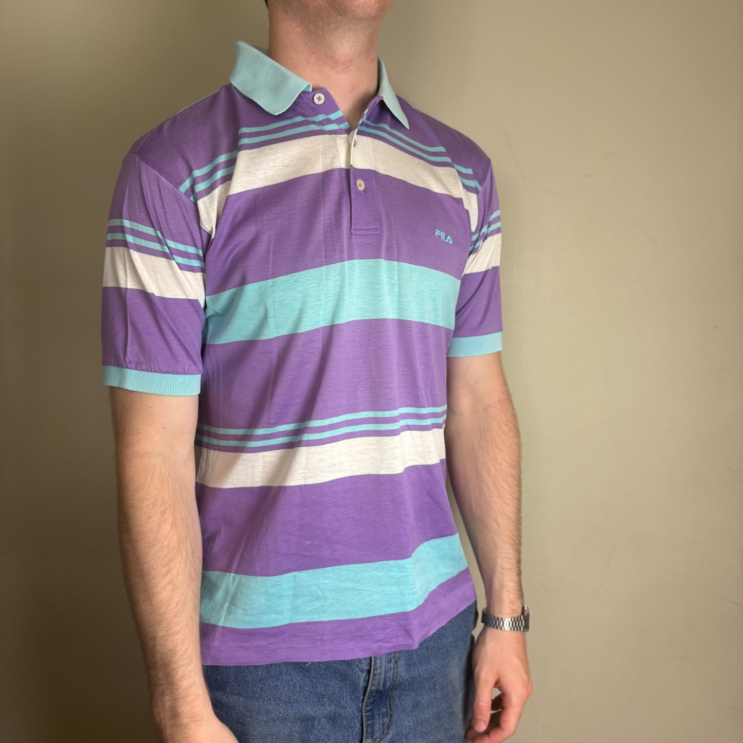 Vintage Fila Purple White Stripe Polo Shirt - S
