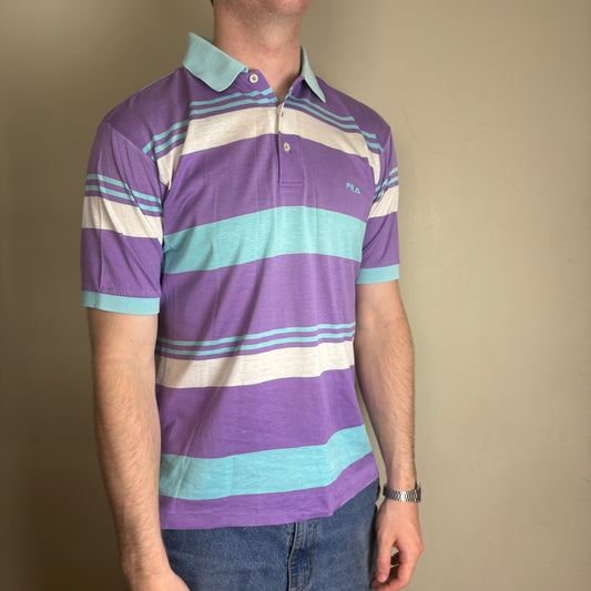 Vintage Fila Purple White Stripe Polo Shirt - S
