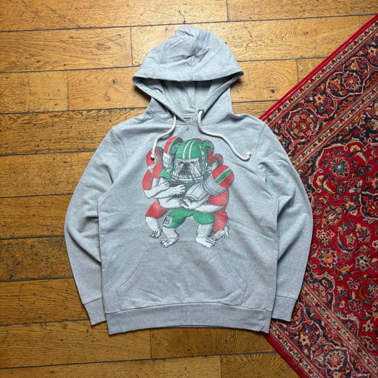 Vintage 90s American Football Bulldog Grey Hoodie Sweatshirt - S