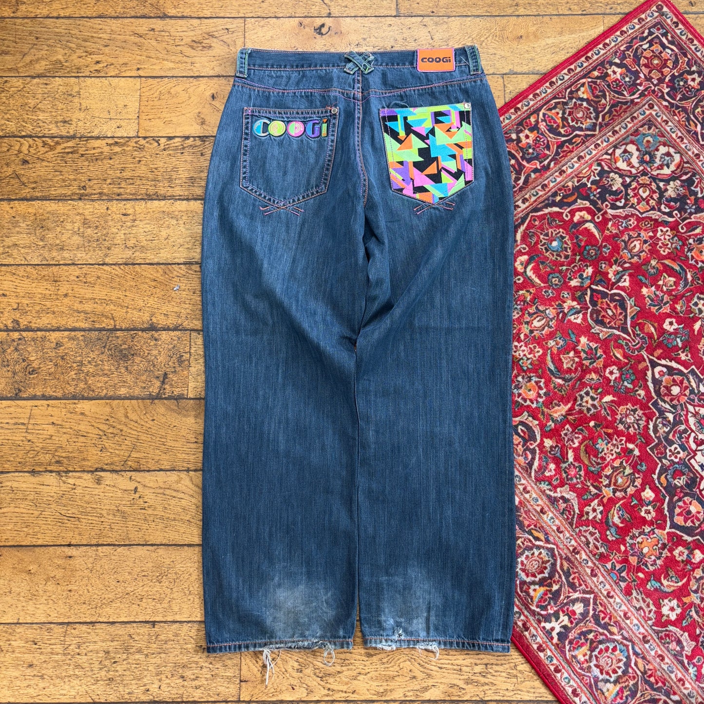 Vintage Coogi Blue Embroidered Y2K Hip Hop Baggy Jeans - 36R