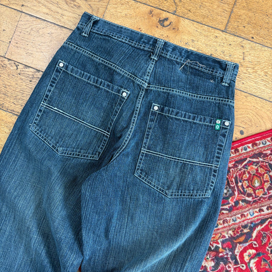 Vintage Southpole Navy Blue Embroidered Y2K Hip Hop Baggy Jeans - 32