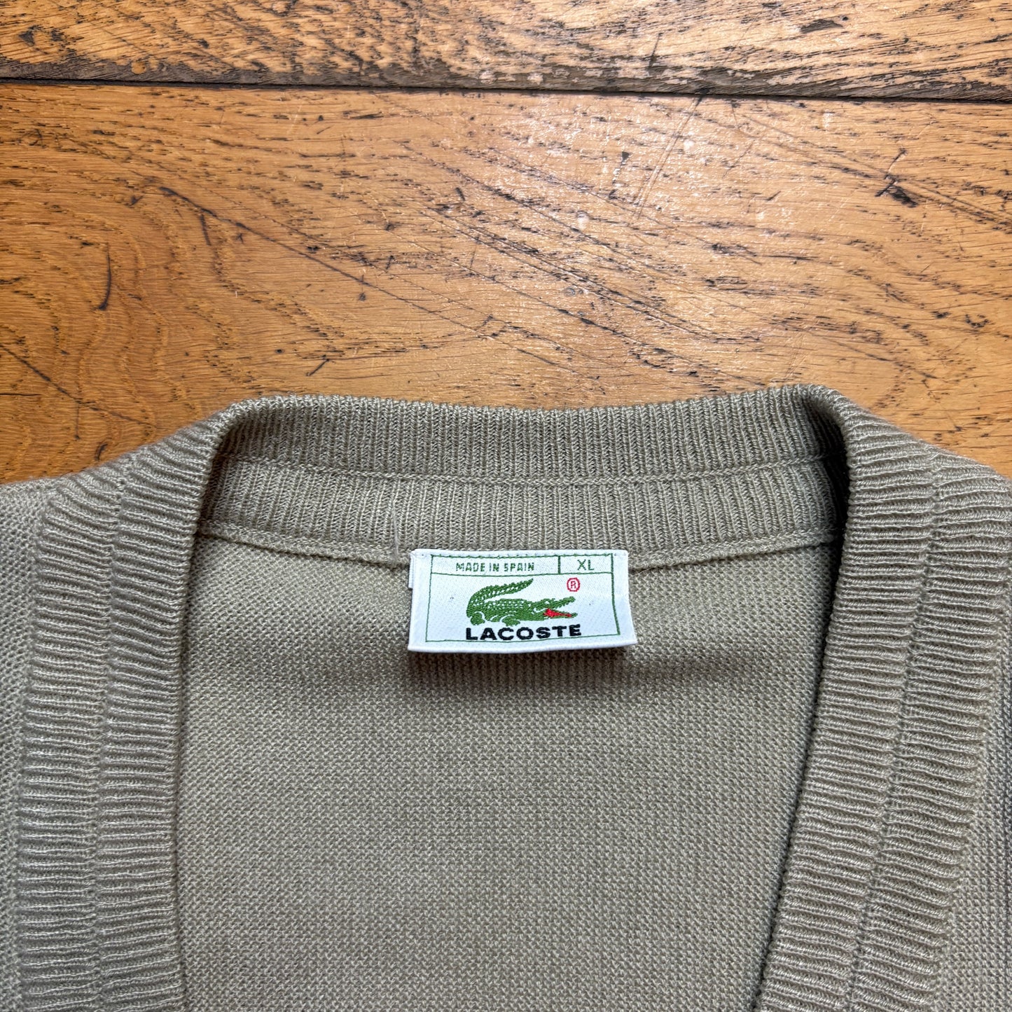Vintage Lacoste Cream Grey Knit Cardigan Jumper - XL