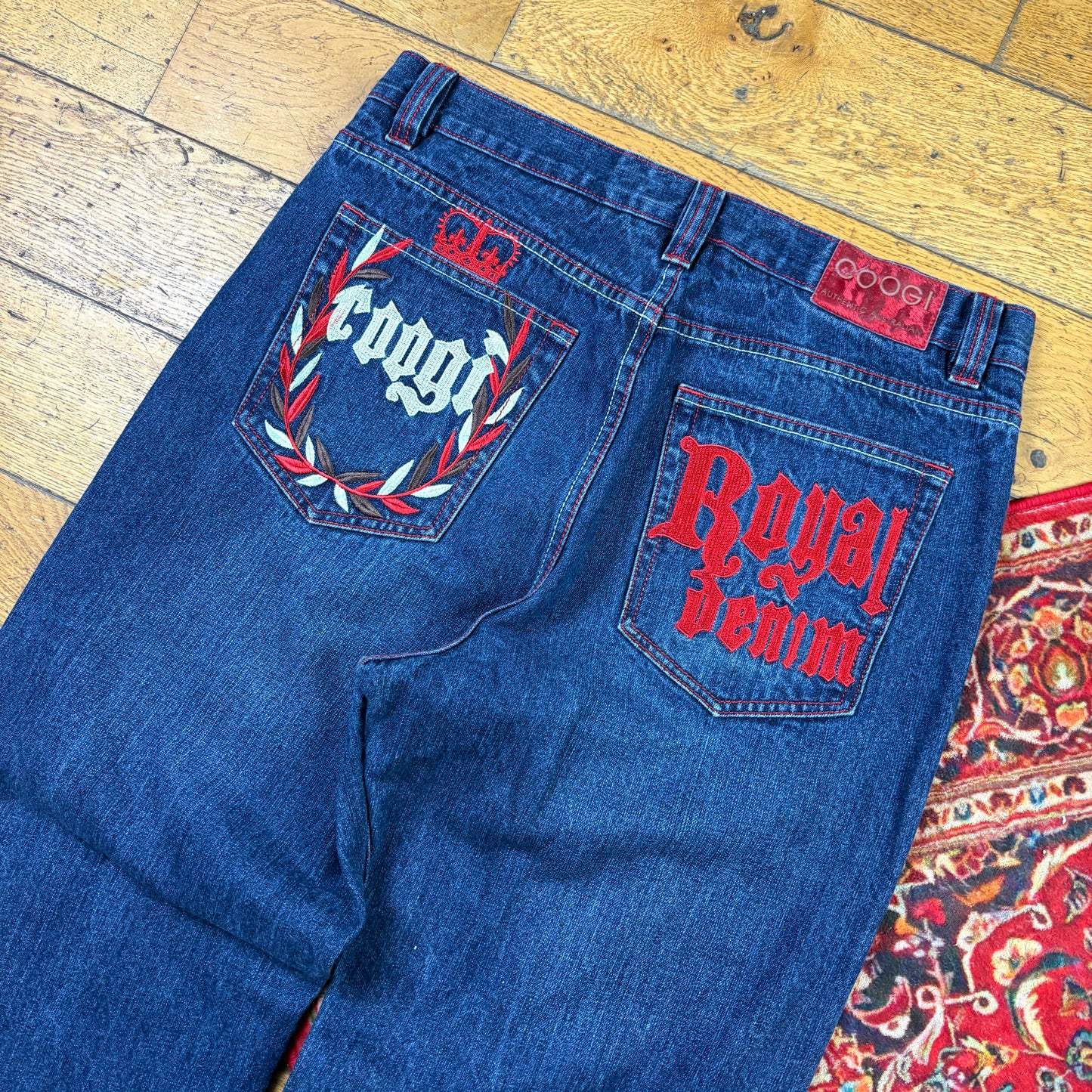 Vintage Coogi Blue Embroidered Y2K Hip Hop Baggy Jeans - 36