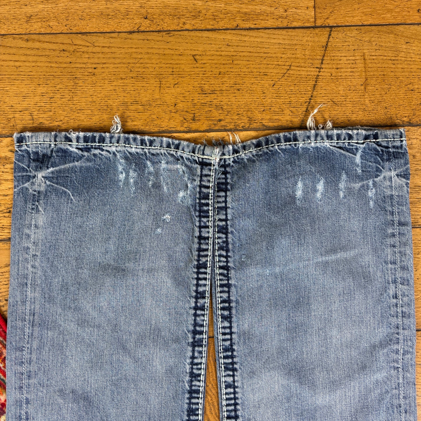 Vintage Rock Revival Blue Embroidered Y2K Hip Hop Straight Jeans - 38