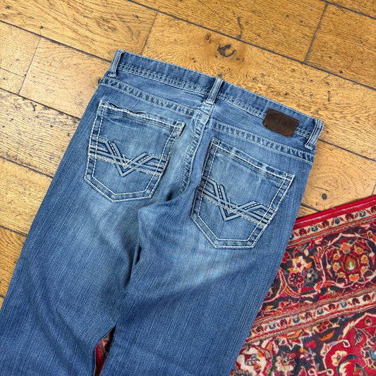Vintage Blue Embroidered Y2K Hip Hop Baggy Jeans - 34