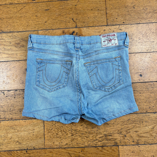 Vintage True Religion Blue Mini Embroidered Y2K Shorts Jorts - Size 14