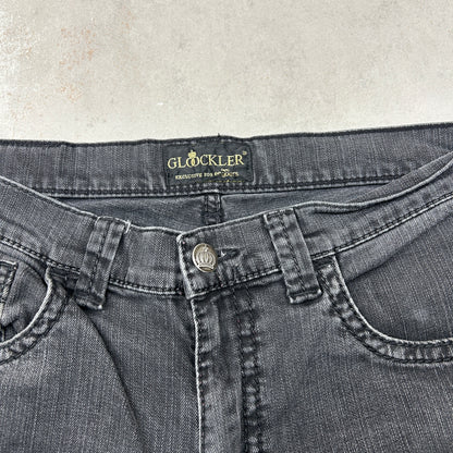 Vintage Gloockler Embroidered Straight Black Denim Jeans - 36