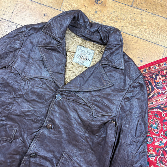 Vintage Brown Burgundy Trench Leather Jacket - L