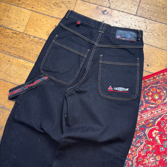 Vintage Black JNCO Style Embroidered Y2K Hip Hop Baggy Jeans - 30R