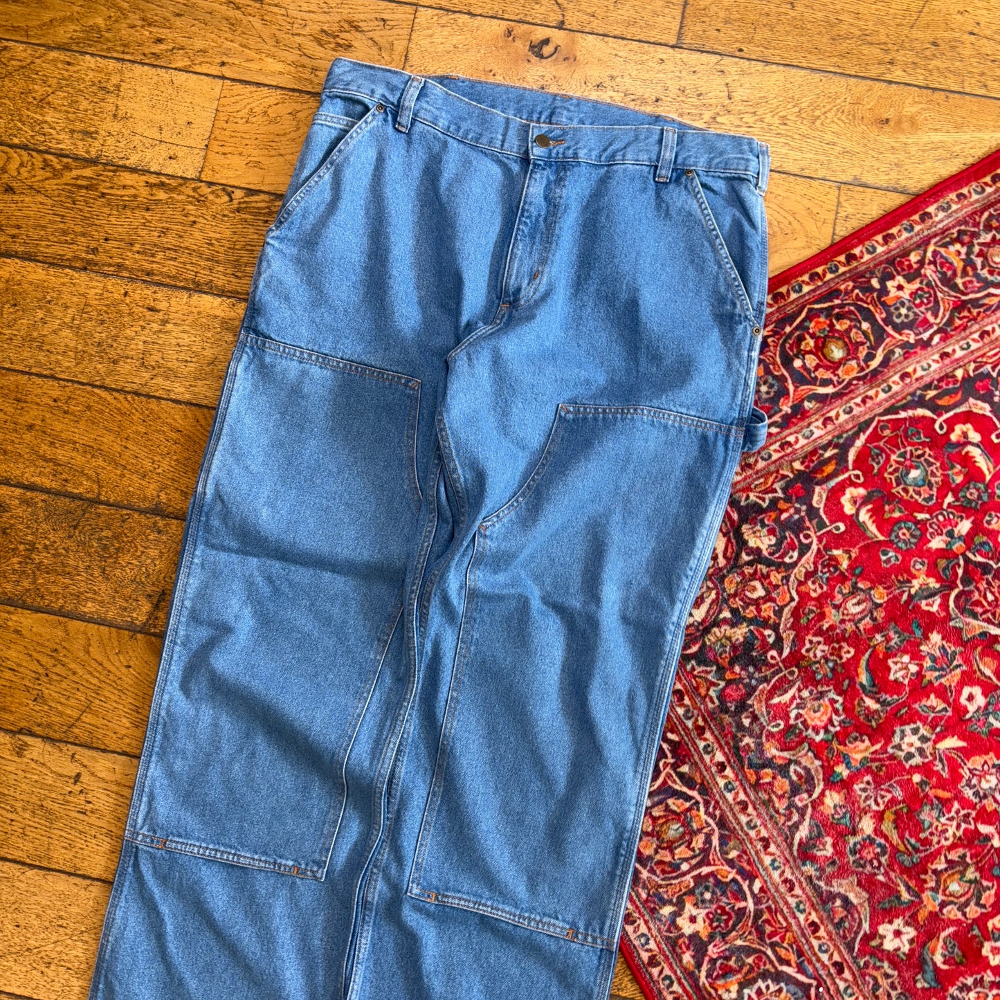 New Carhartt Double Knee Carpenter Baggy Blue Jeans - 38R