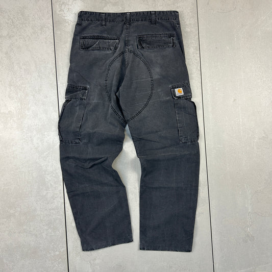 Vintage Carhartt Workwear Carpenter Cargo Black Baggy Trousers - 32